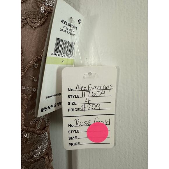 ALEX EVENINGS Short Embroidered Sequin Lace Cocktail Dress Rose Gold - Sz 4 NWT - Picture 6 of 9